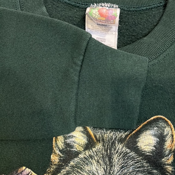 Vintage Fruit of the Loom Wolf Wilderness Sweatshirt Green Kids Size 10/12 - Picture 7 of 7